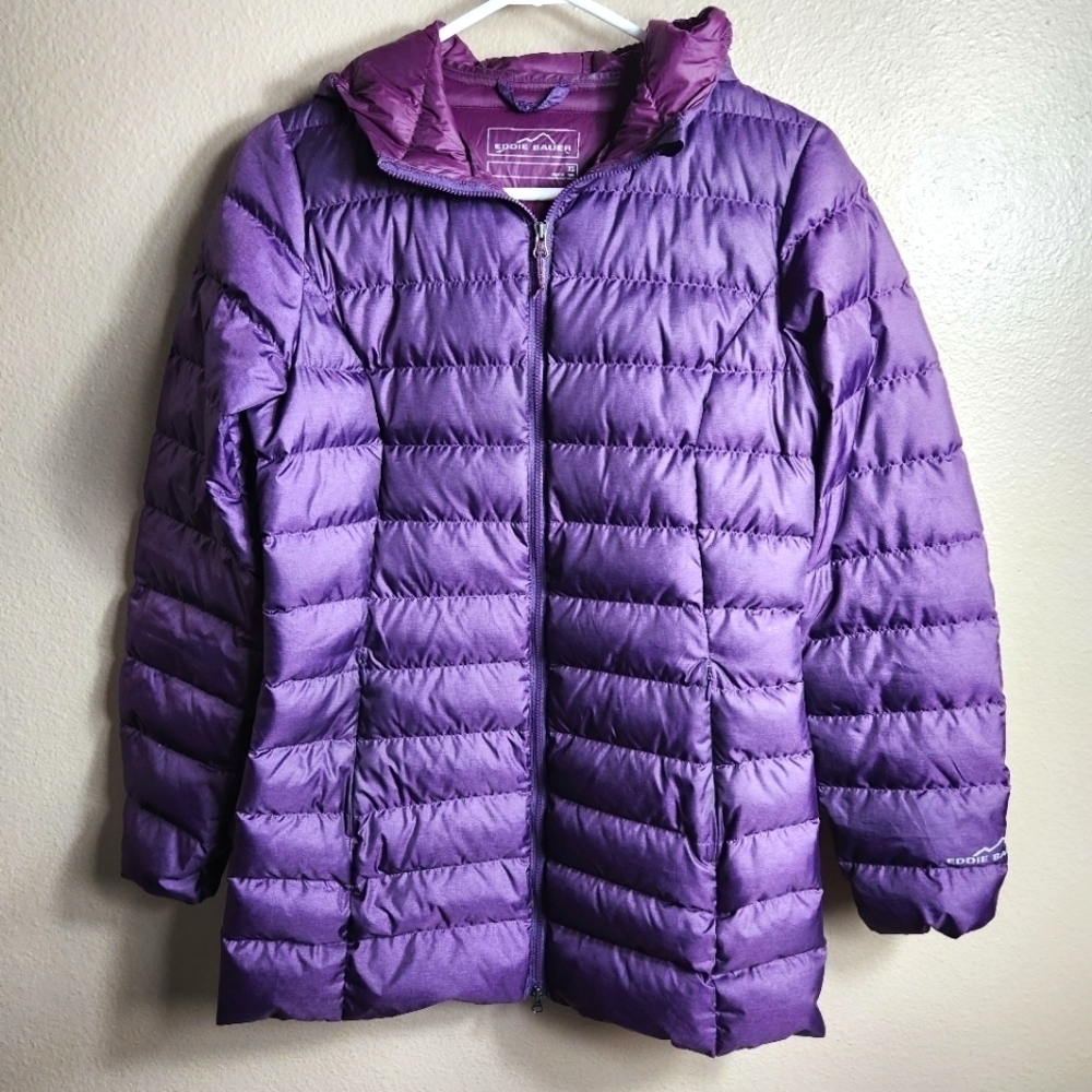 Eddie Bauer Womens Plum Purple Channeled Down Hooded Parka |XS|